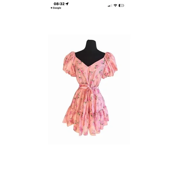 LoveShackFancy x Target Womens 18W Pink Satin Floral Puff Sleeve Mini Dress - Picture 12 of 12